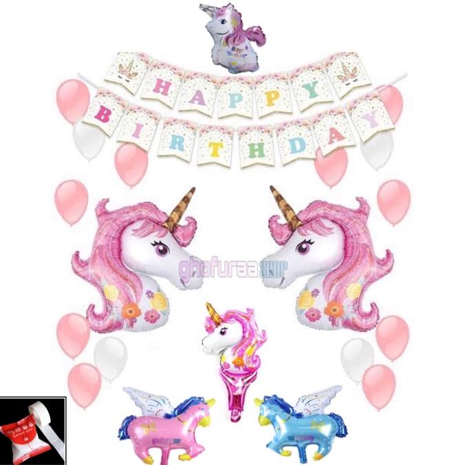 Paket Dekorasi Ulang Tahun Unicorn - Backdrop Ulang Tahun Kuda Poni