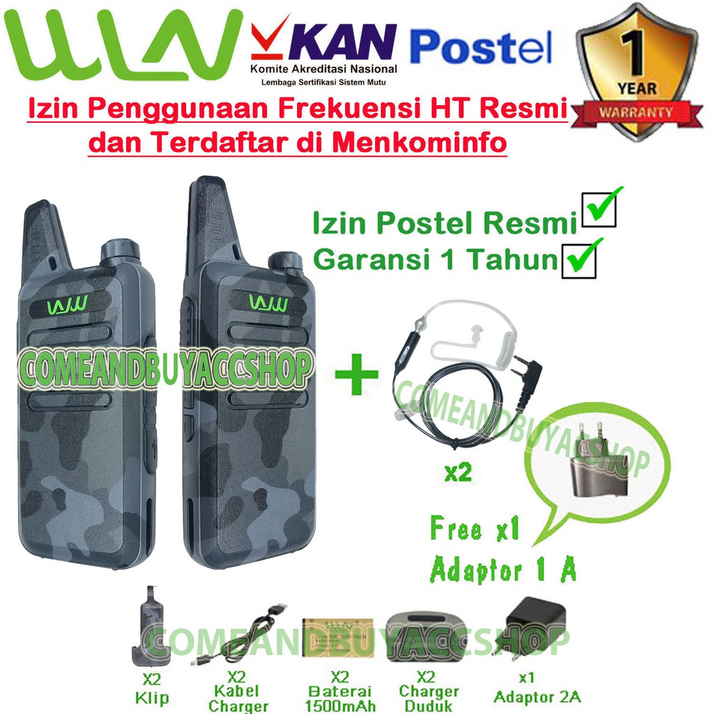 Paket FBI HT WLN Two-Way Radio -LORENG HIJAU ARMY 2 (isi2pcs)-Batrai 1500 mAh