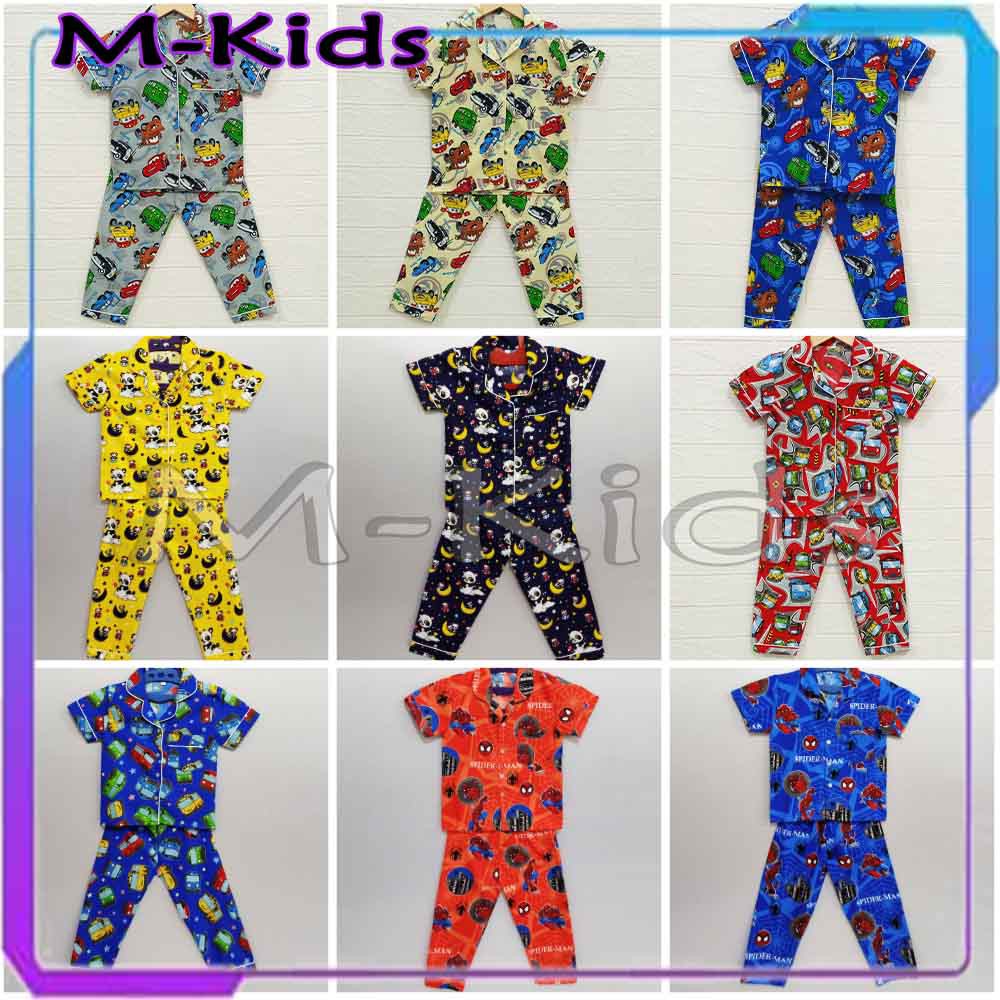 MKids88 - Baju Setelan Katun Piyama Anak Gambar T4YO / Mobil CAR Panda &amp; Spiderman