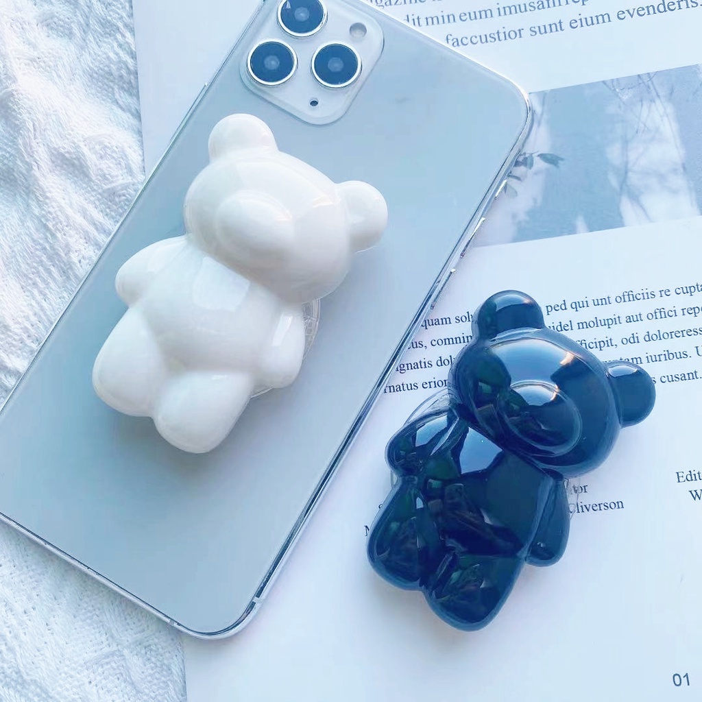 Ring Holder Hp Bentuk Beruang 3D Transparan Untuk Samsung / Xiaomi