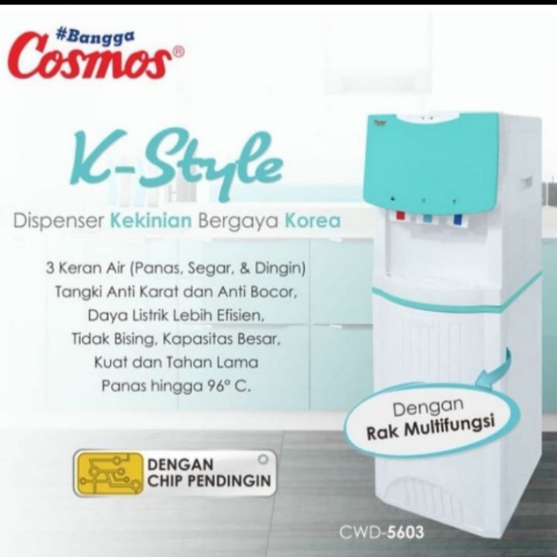 Dispenser air panas,dingin,normal 3kran Cosmos  CWD 5603 rak multifungsi