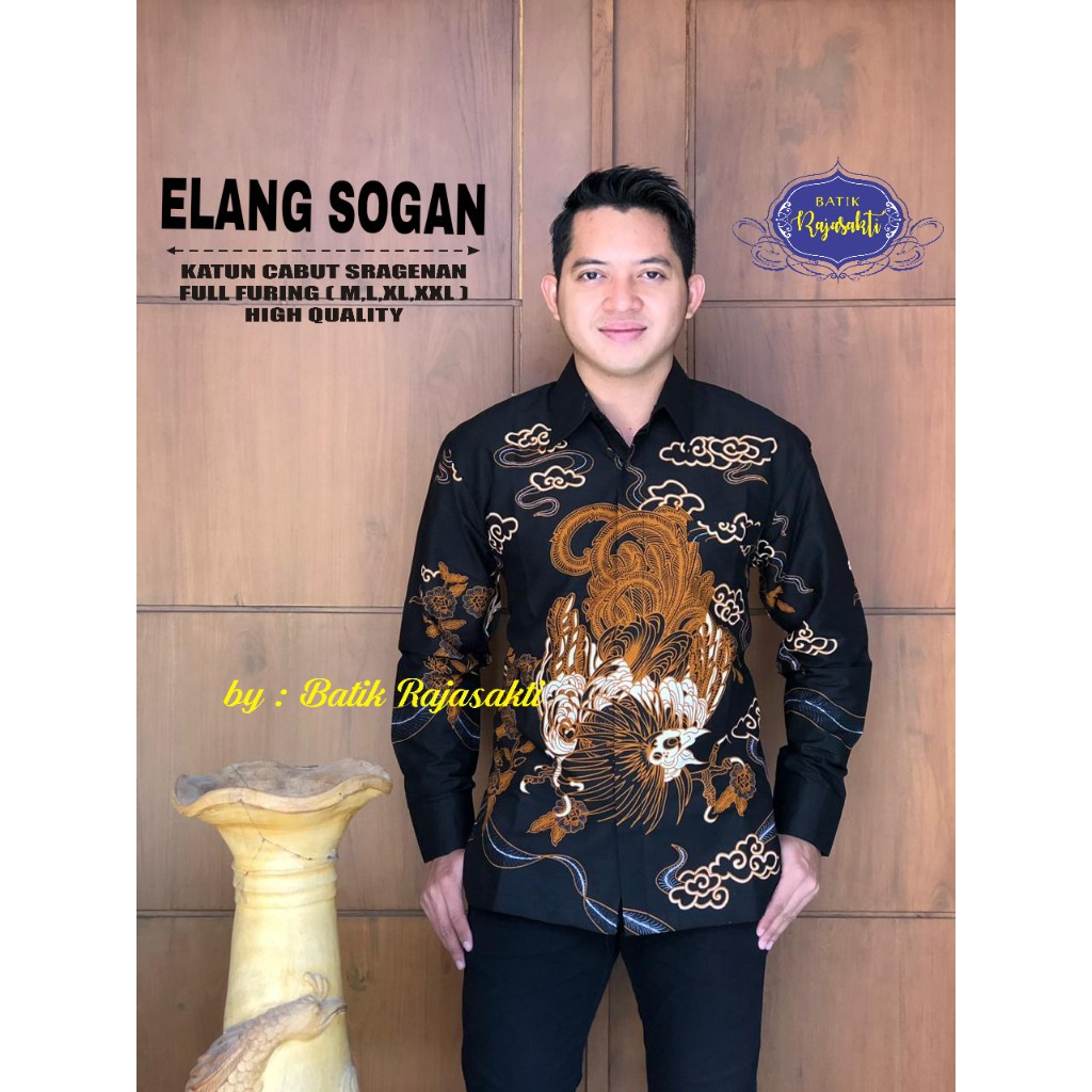 ELANG SOGAN Kemeja Batik Pria Lengan Panjang Katun Halus FULL FURING Rajasakti