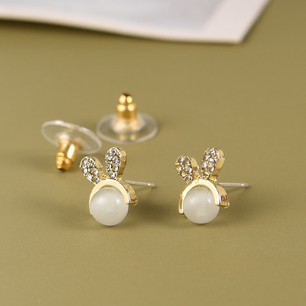 1pasang Pesta Opal Wanita Aksesoris Elegan Kelinci Berbentuk Indah Berlian Imitasi Manis Stud Anting Geometris Telinga Perhiasan Gadis