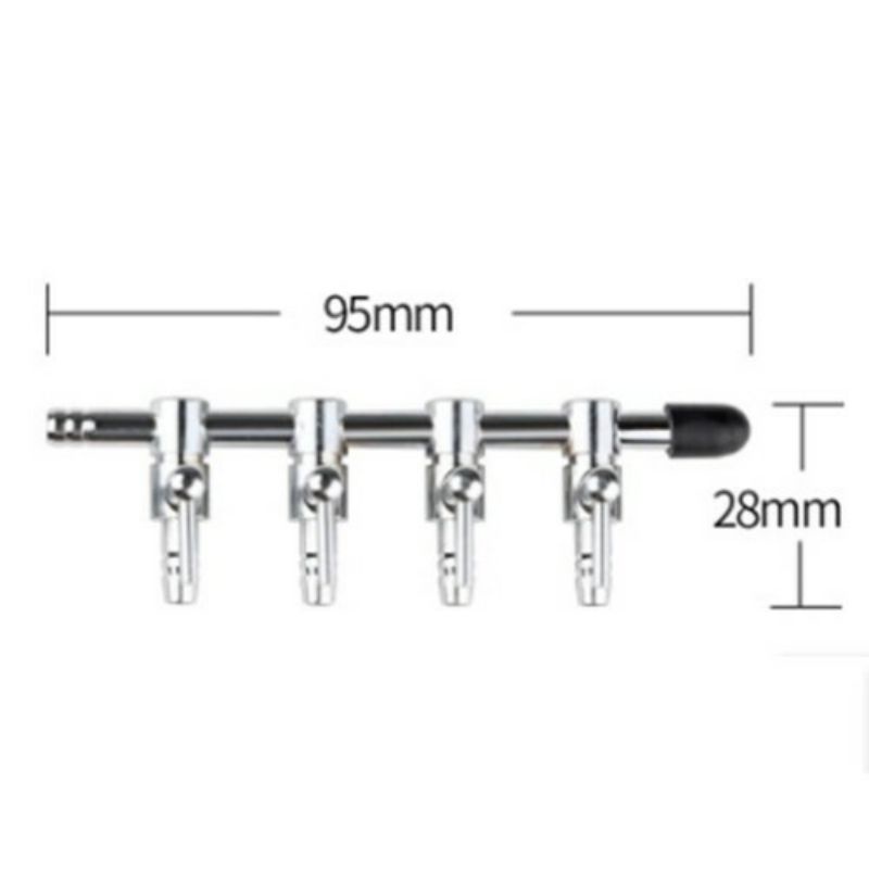 Kran nikel 4 way pembagi udara aerator 4 cabang / 4 Lubang