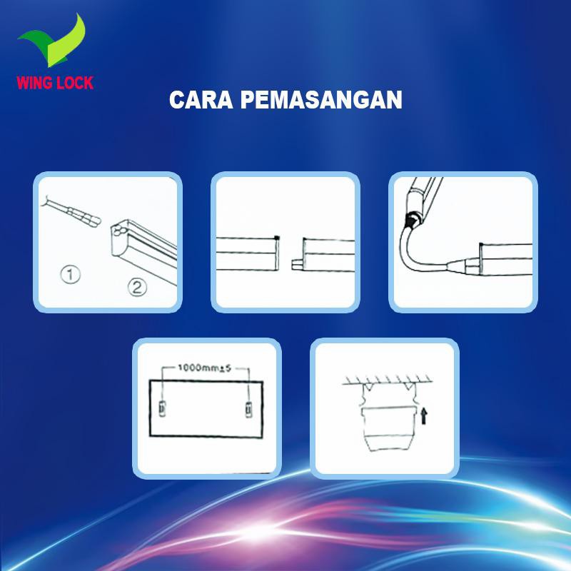 T8 Set LED 20 Watt Putih /Lampu TL LED 20W + Kap Balok T8 Wing Lock