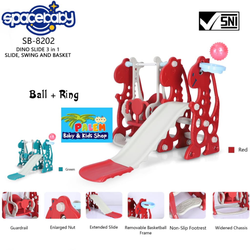 mainan anak perosotan ayunan 3 in 1 slide swing model dino sb 8202 DAN SB 8201 space baby