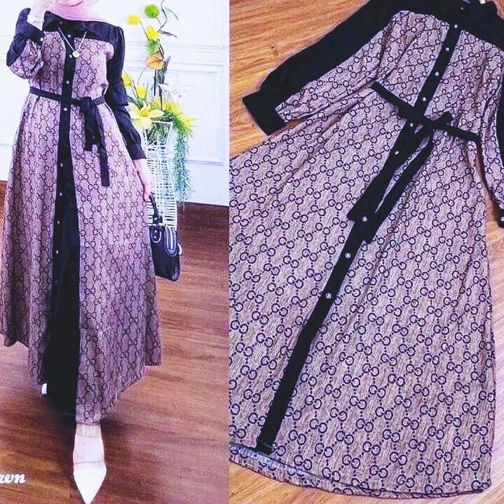 (BIG SALE) GAMIS RAYON PREMIUM/DRESS RAYON MOTIF GUCCI KANCING DEPAN/DRESS RAYON TERBARU/GAMIS RAYON