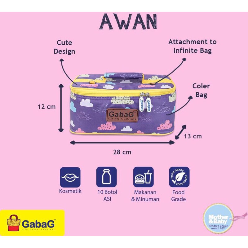 GABAG COOLER BAG TAS ASI - MOTIF AWAN CRISTAL BUNGA FREE ICE GEL