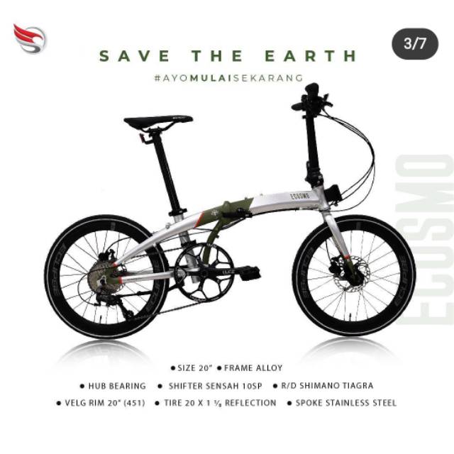 Sepeda lipat 20 element ECOSMO 10 SPEED SAVE THE EARTH LIMITED EDITION BY SOPHIA LATJUBA