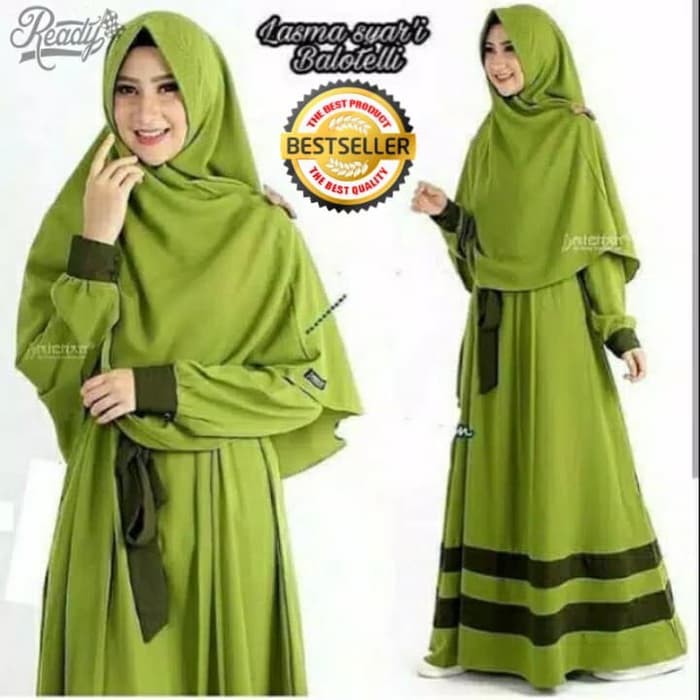 Gamis Wanita Dewasa Lasma Set Baju Hijab Baju Muslimah Dress Wanita - Hijau Army  ER-127