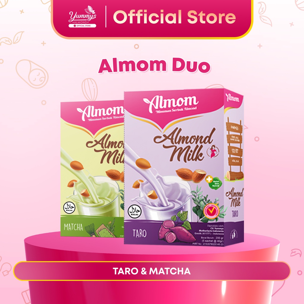 Image of ALMOM Susu Almond Milk Pelancar ASI | Untuk Ibu Hamil 7 Bulan hingga Menyusui | PAKET ISI MATCHA & TARO #0