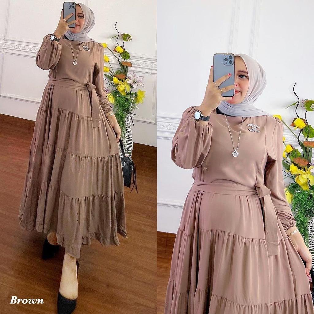 NAZWA MIDI DRESS BO Bahan RAYON VISCORE LD 105 CM PJ 125 CM PT 56 CM MIDI DRESS MUSLIM MIDI CASUAL DRESS KOREA MIDI LONG DRESS KOREA