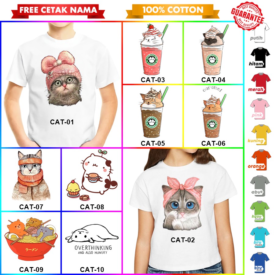 [FREE NAMA!!] Baju Kaos ANAK DAN DEWASA CAT KUCING MEONG BANYAK MOTIF