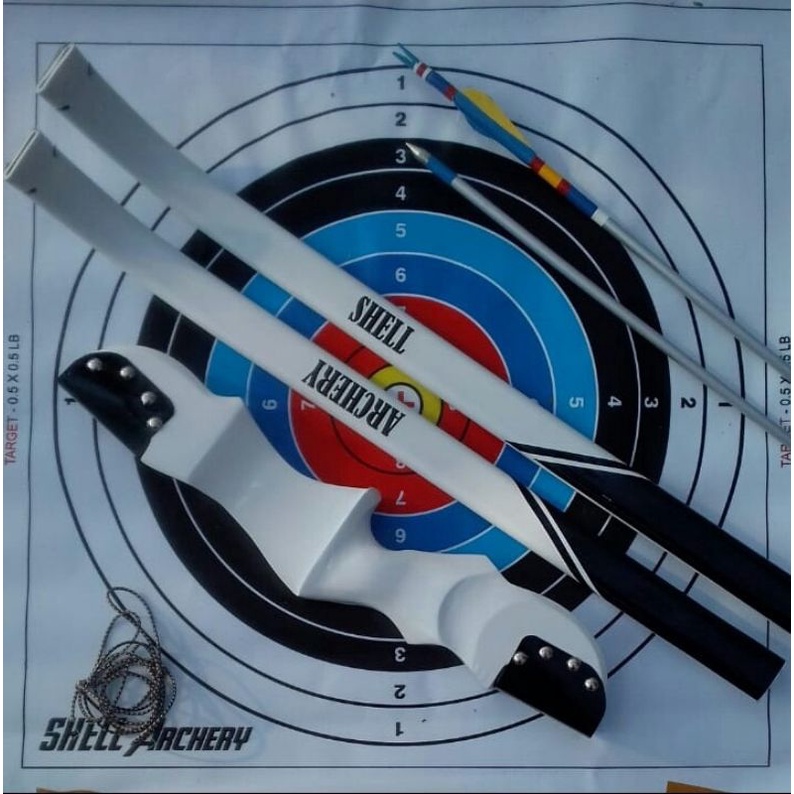 set busur panah Shell Archery riser 40 cm warna putih dewasa