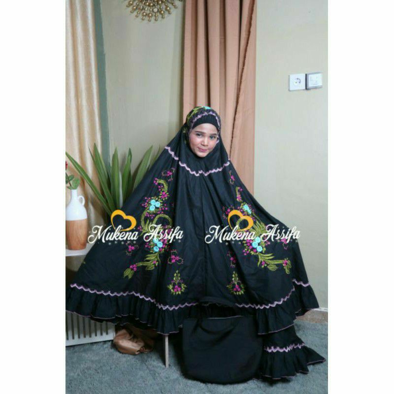 Mukena Bordir Padang Mukena Dewasa  Set Tas Lumut Tua
