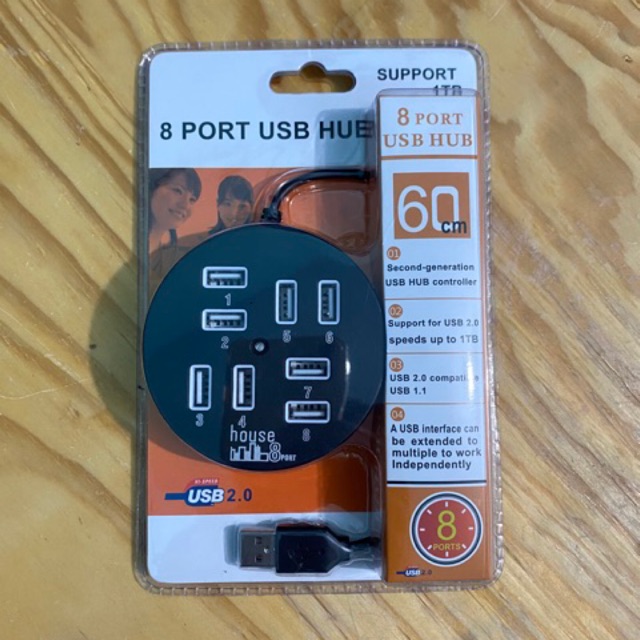 USB 2.0 HUB 8 Port Adapter Portable Round - High Speed