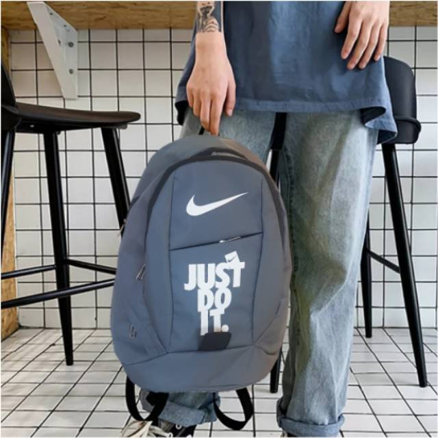 Tas Punggung Pria Wanita Sablon Nike Nilon Tahan Air Baru Tas Travel Wanita Tas Sekolah untuk Remaja Perempuan Tas Buku Warna Solid Tas Buku Mochila