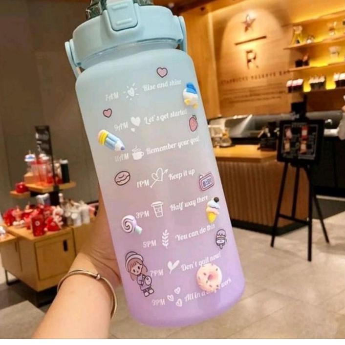 ♂ Botol Motivasi Viral 2 LITER / Gradasi Pastel Free Sticker 2D/3D / Motivational Bottle ♡