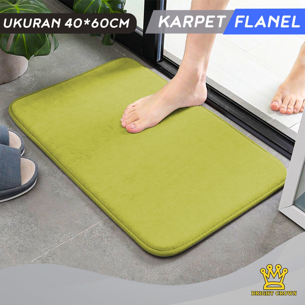 Bright Crown Keset Kaki Flanel Anti Slip / Keset Kamar Mandi Nyerap Air UK 40X60CM 9 Warna-Flanel C-Hijau muda