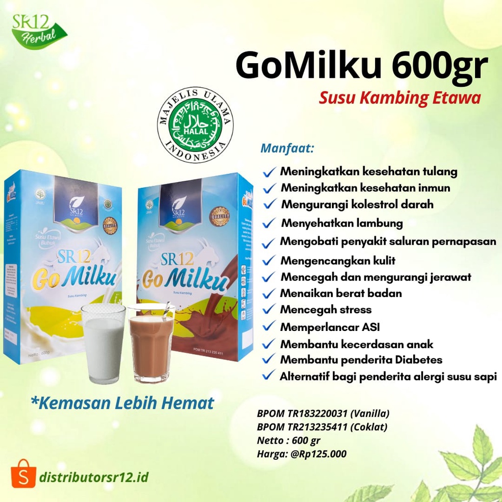 

(BISA COD) Susu Gomilku SR12 Susu Kambing Etawa Bubuk Kualitas Premium Kemasan Hemat 600 gram