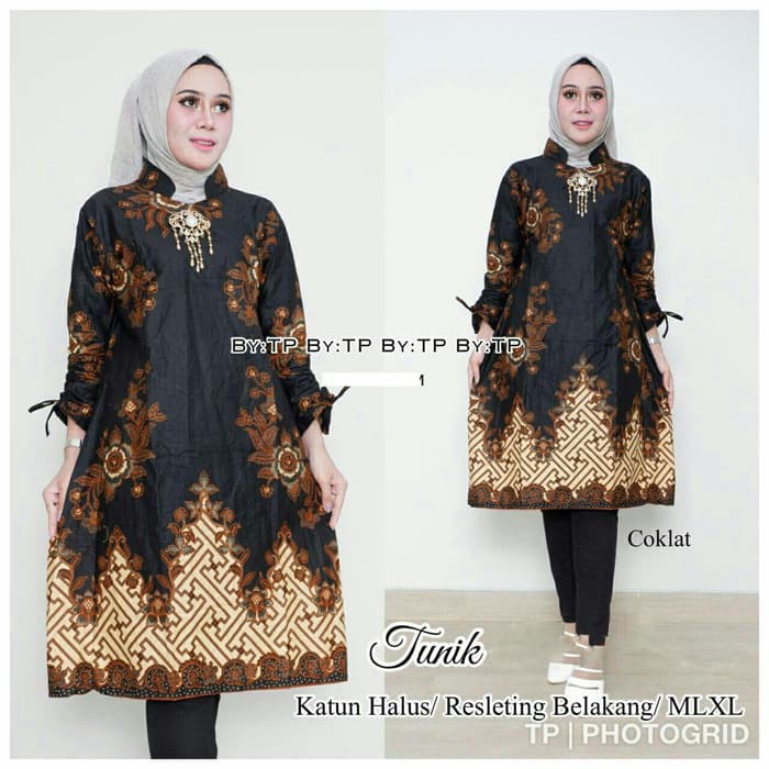 Unik TUNIK BATIK SOGAN MODERN   DRESS   HIJAB   BAJU BATIK SOLO KLASIK Limited