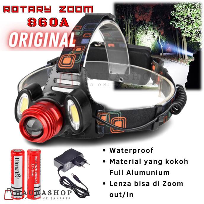 SENTER KEPALA LED 4 MODE HEAD LAMP ROTARY ZOOM T6 RECHARGEABLE 860A