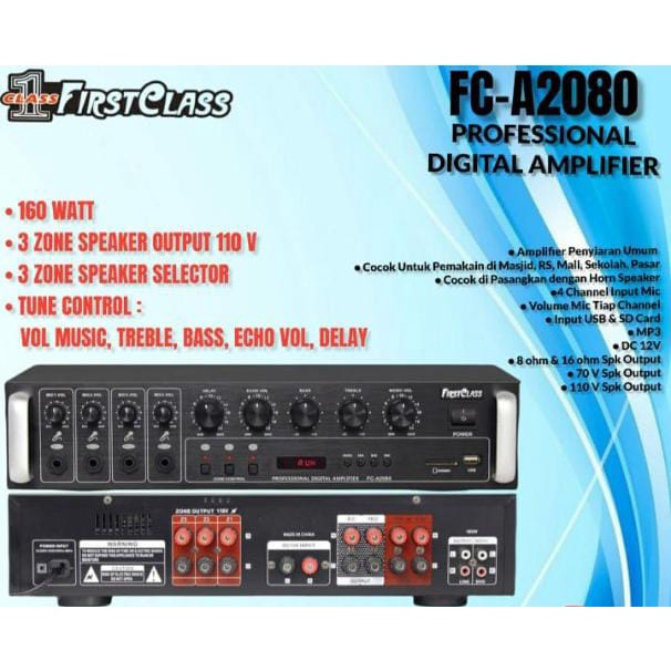 AMPLIFIER FIRSTCLASS FC A2080 AMPLIFIER TOA MASJID FC A 2080