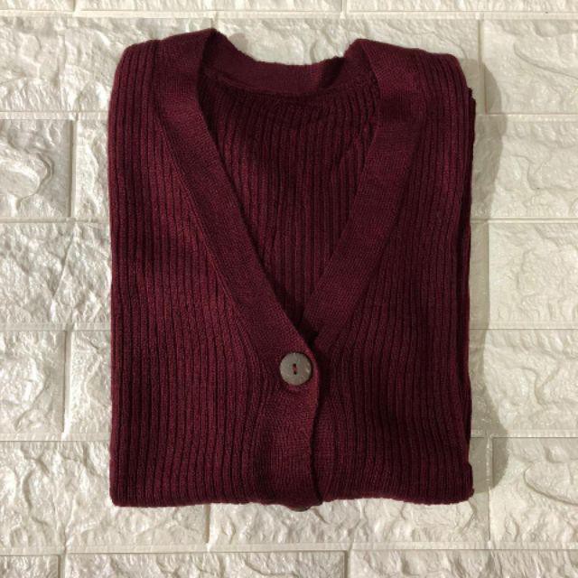 CARDIGAN RAJUT WANITA || KARDIGAN BASIC POLOS CEWEK CROP CARDY WILLY PREMIUM || OUTER KNITTED CARDI-Merah Maroon