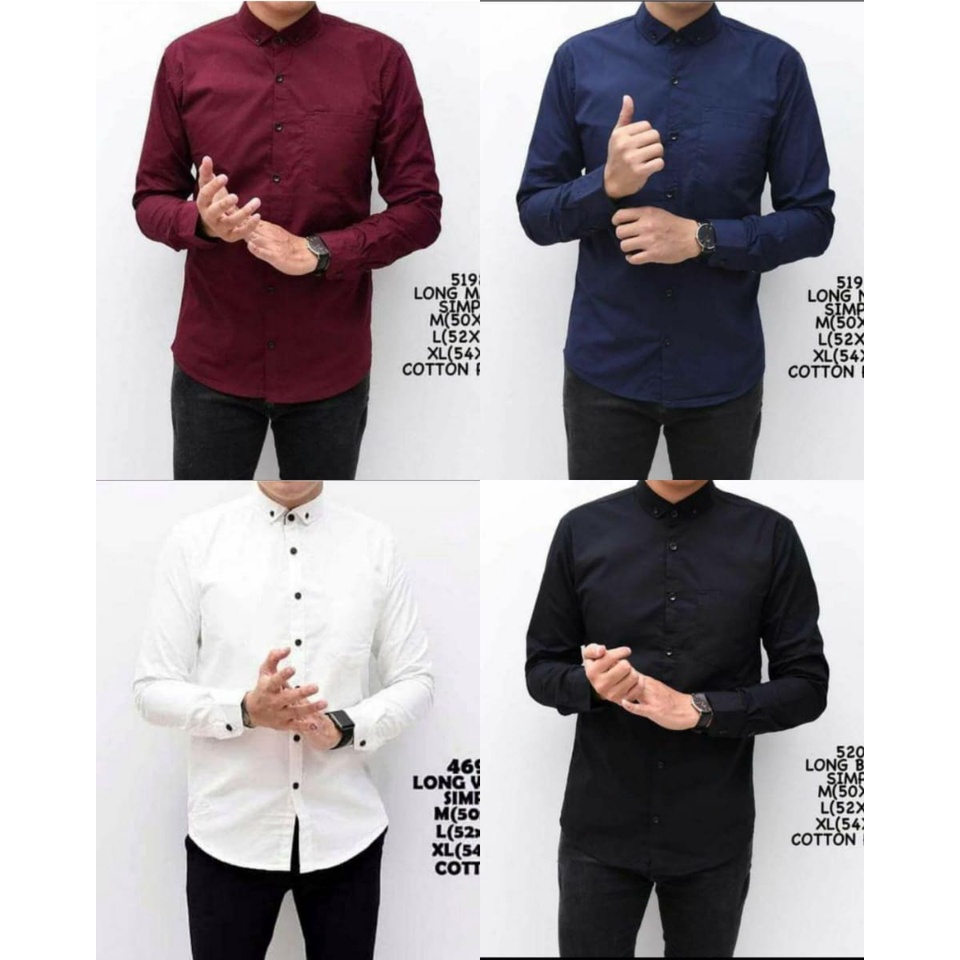 Promo kemeja Polos Pria Slimfit Panjang Maroon Putih Hitam Navy Abu