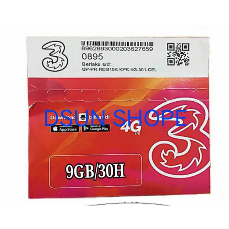 Kartu Kuota Tri unlimited 2GB nasional / 3GB 5GB 8GB 18GB jabotebek 24jam