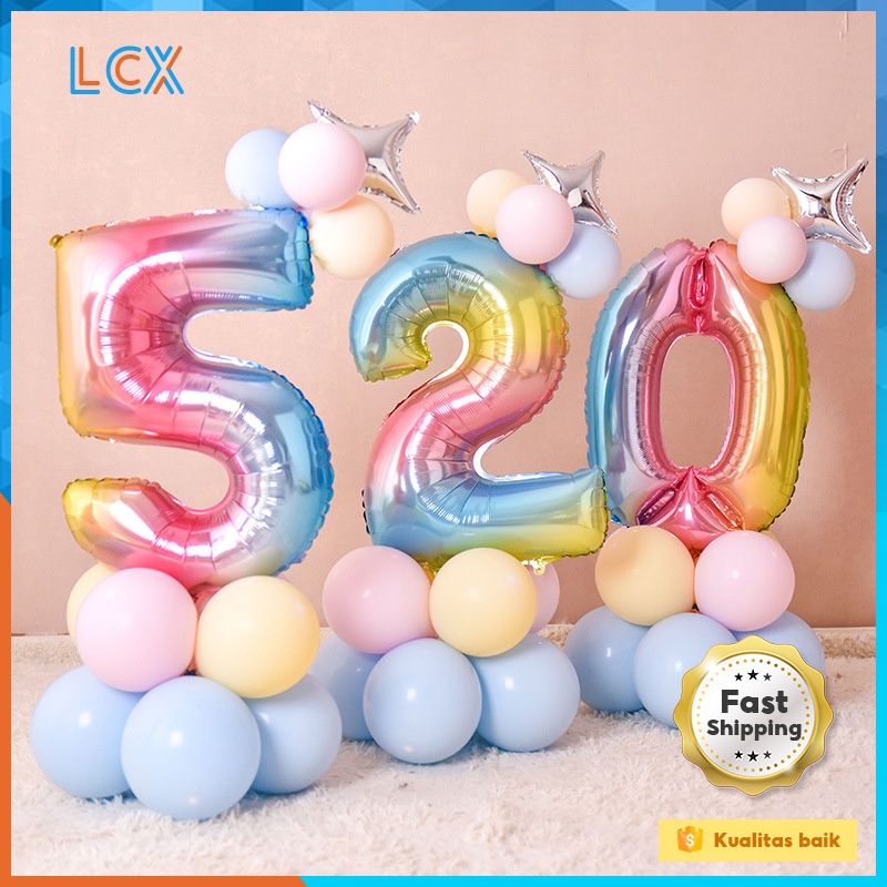 LCX Aluminium Foil Gradien Balon Digital Dekorasi Pesta Balon Set