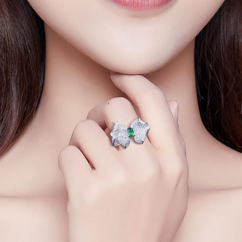 Elegant Delicate Bow Emerald Vintage Woman Ring Fashion Banquet Party Gemstone Rings Jewelry Romantic Valentine's Day Gifts