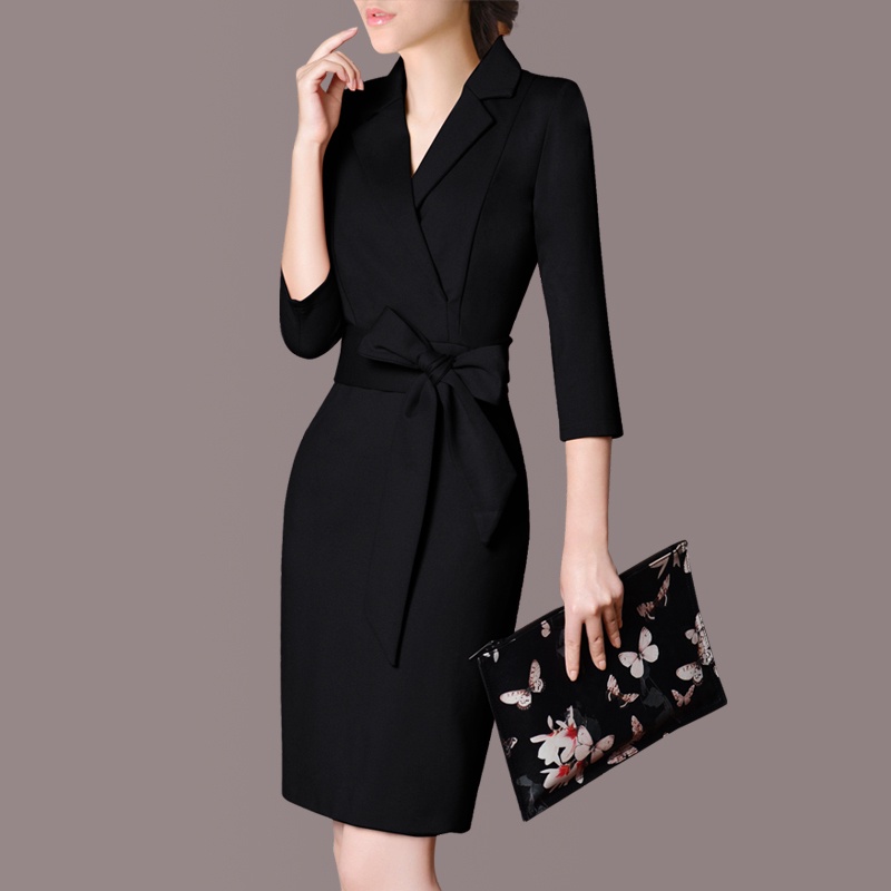 Bow temperament lady skirt new ol large women's dress women's slim dress spring and summer Korean pr