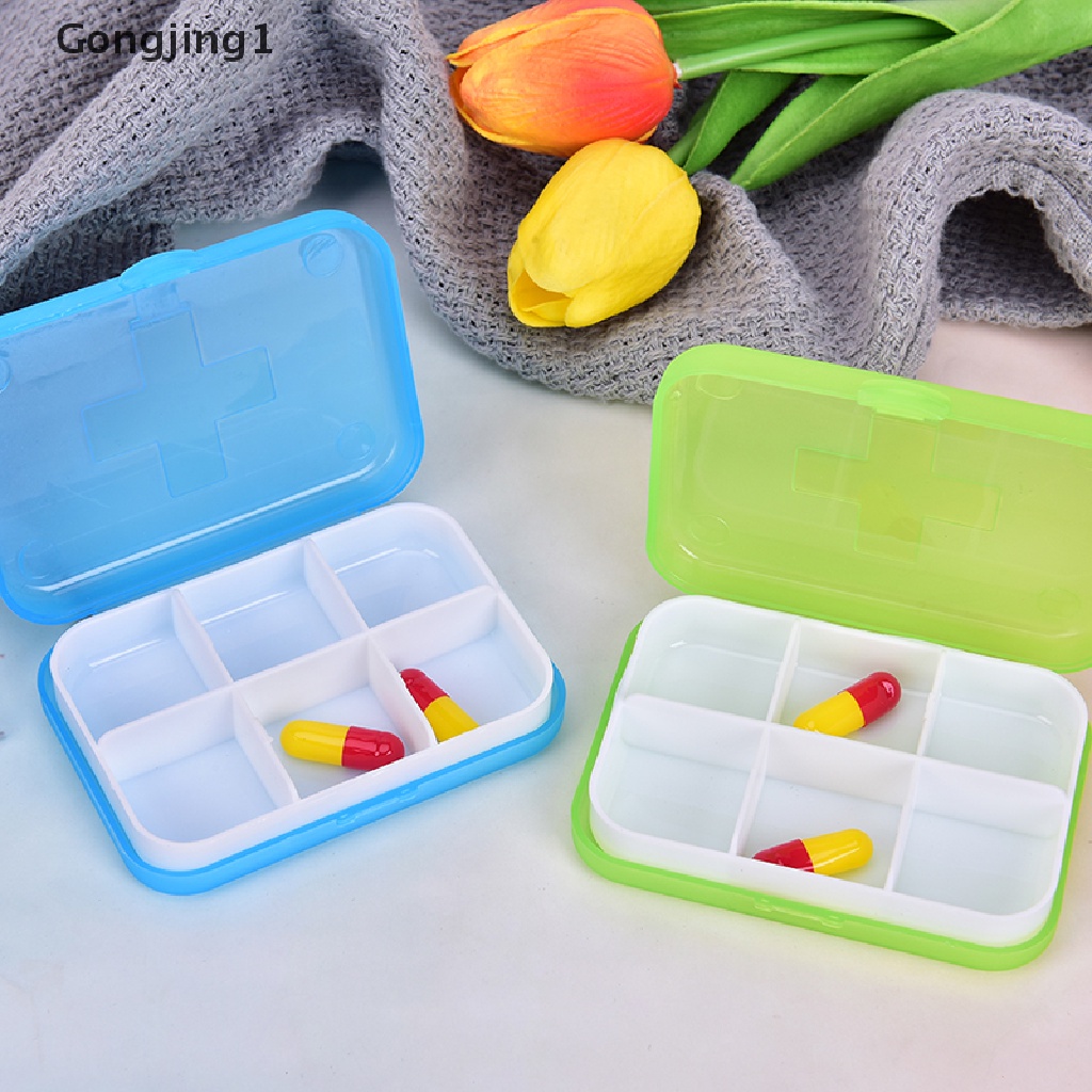 Gongjing1 Kotak Penyimpanan Obat Pil 6 Slot Portable Untuk Travel