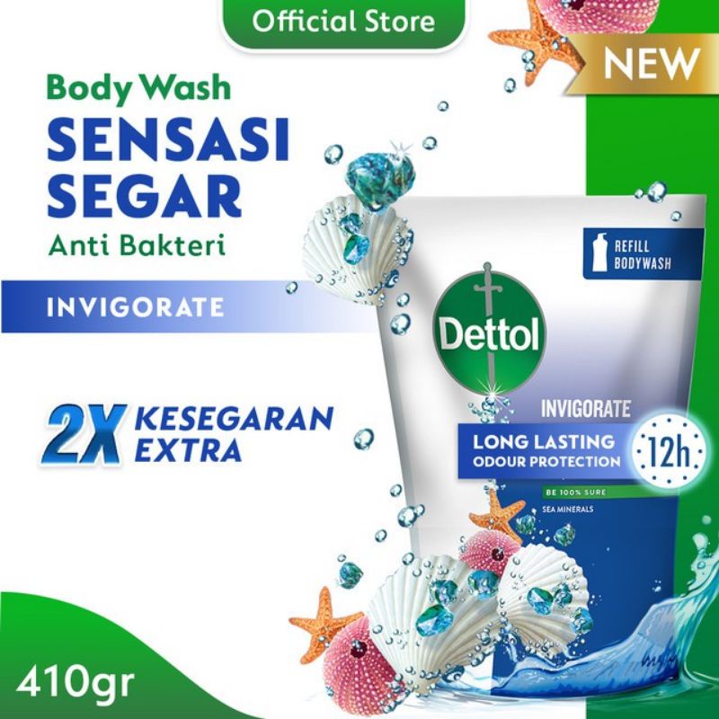 Dettol Sabun Mandi Cair Invigorate 410gr Body Wash Anti Bakteri Refill 410 ml