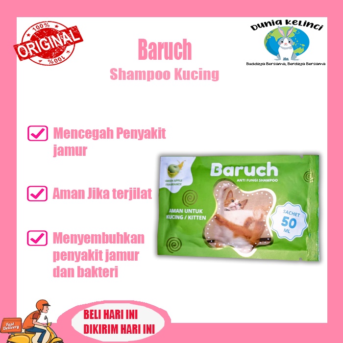 SHAMPOO KUCING BARUCH 50 ml MENGOBATI JAMUR GATAL BAKTERI CACING