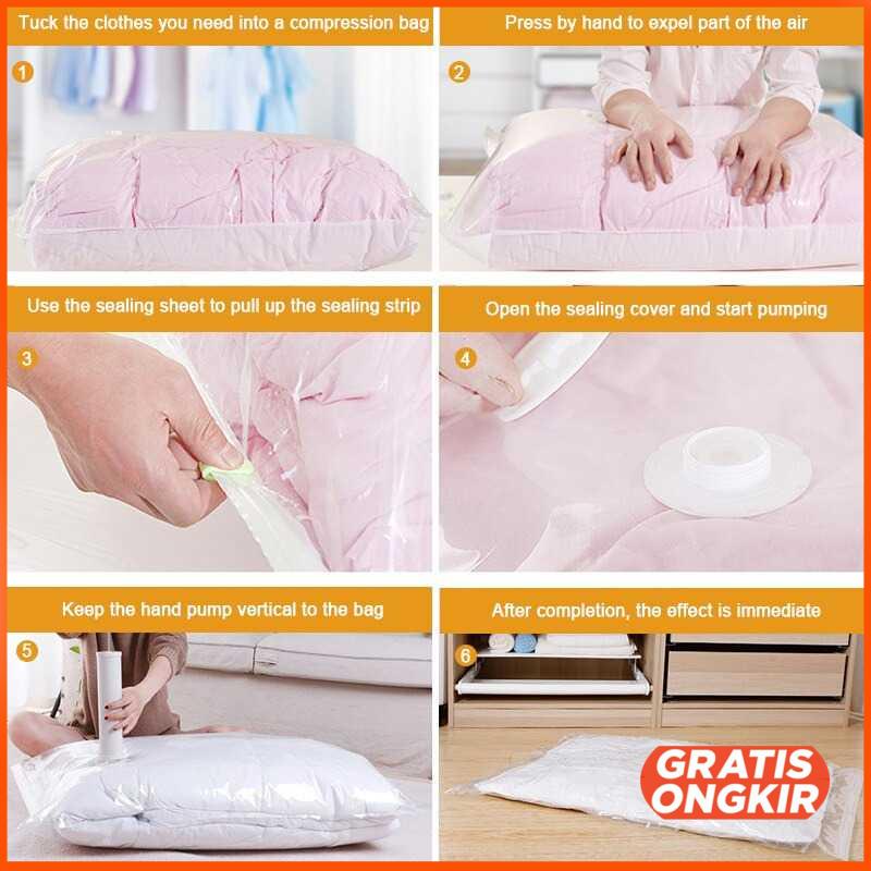 Kantong Plastik Pakaian Vacuum Bag 10 PCS with Hand Pump