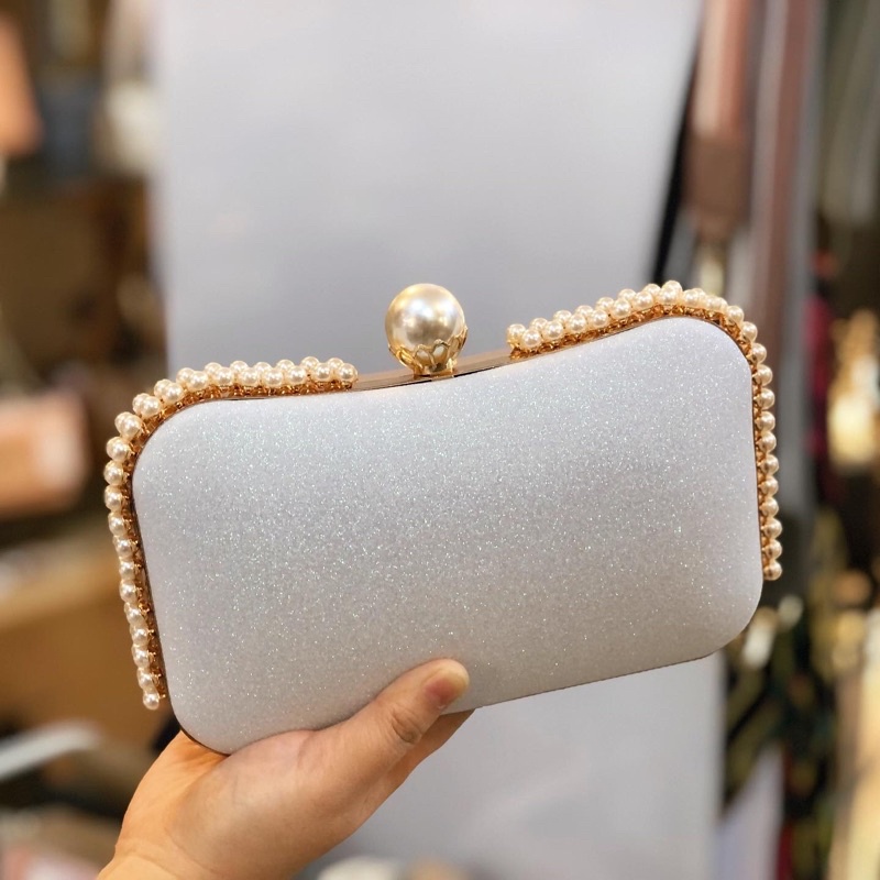 Tas Pesta Elizabeth Embellished Pearl Box Clutch