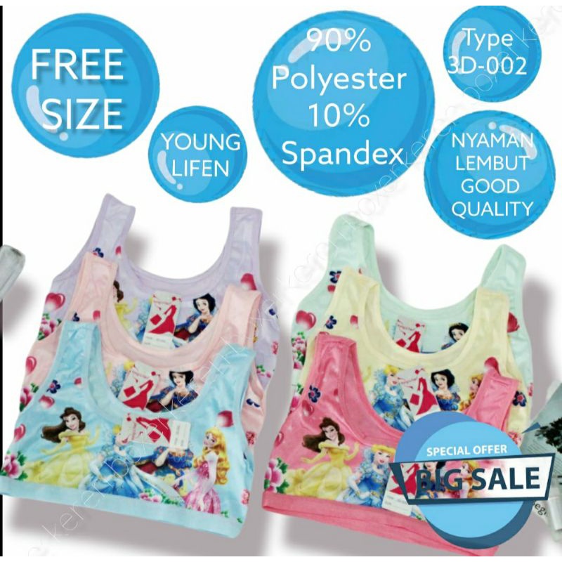 Miniset Anak Perempuan Kutang Cewe Princes Putri Warna Cerah