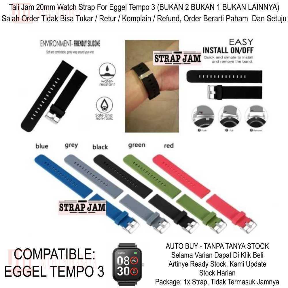 Polos Watch Strap Eggel Tempo 3 Kotak - Tali Jam Tangan 20mm Rubber With Silver Buckle