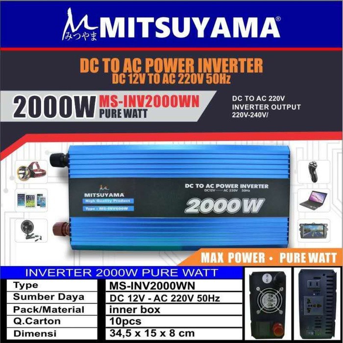 COD POWER INVERTER PURE SHINE WAVE INVERTER 2000 Watt - PSW/INVERTER DC TO AC MITSUYAMA INV PSW-2000