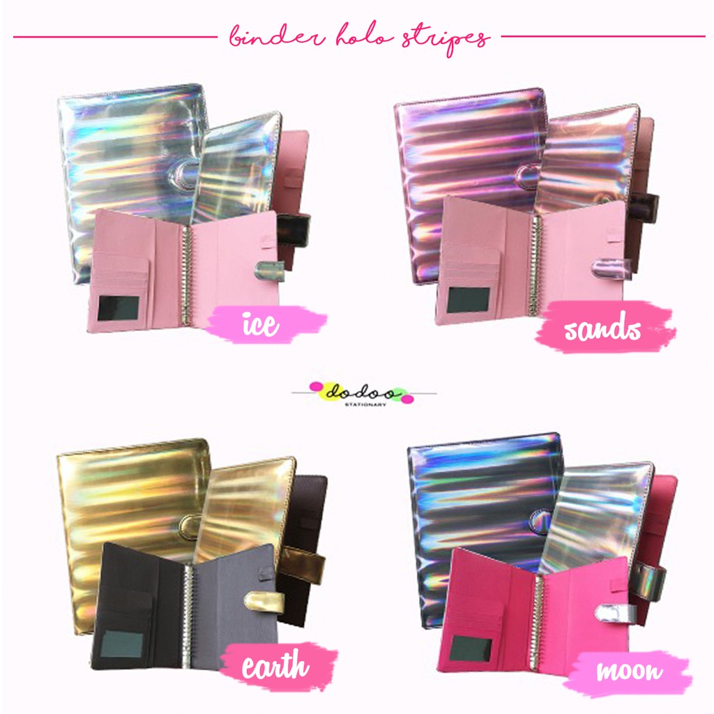 

Binder Hologram Stripes Garis Premium Glow In The Dark A5/B5 20 ring 26 ring