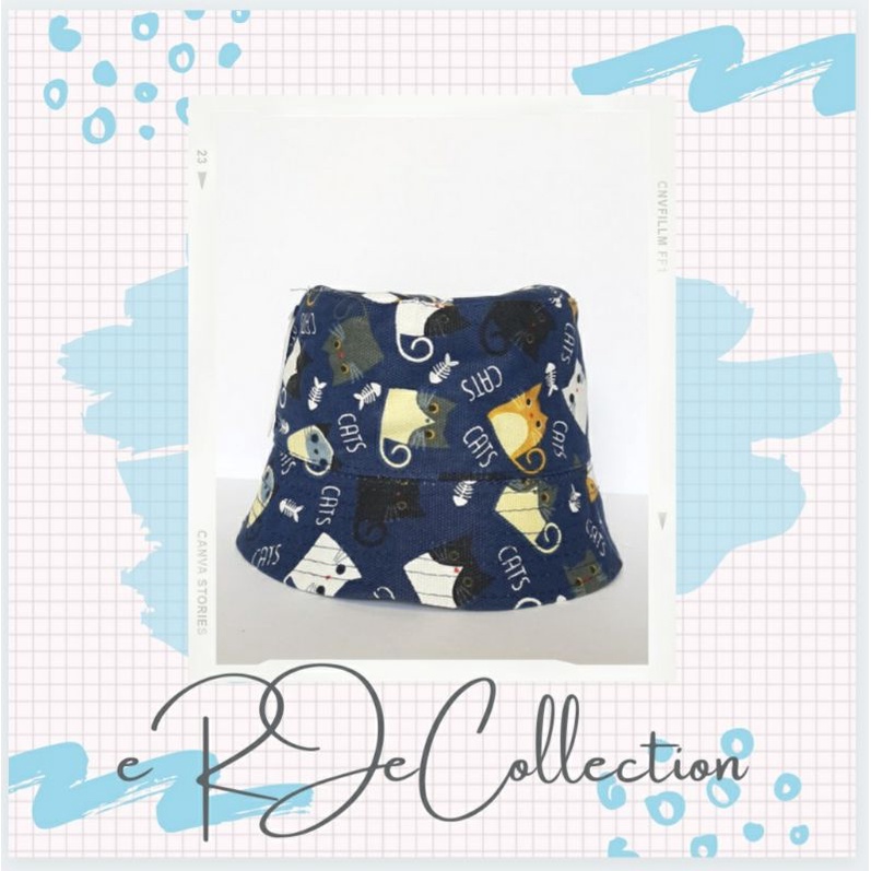 Topi Anak Model Bucket Hat Design Kucing / Amerika / Pohon Cemara / Topi Anak / Bucket Anak-Kucing 2