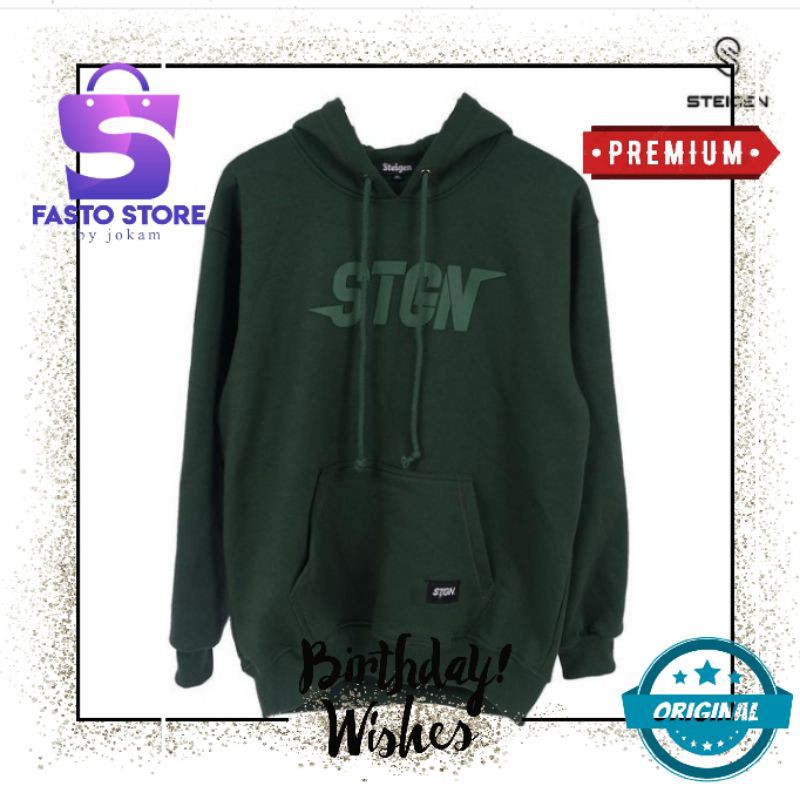 Hoodie Jaket Sweater Pullover HC Steigen Pria Wanita Keren Kekinian Warna Hijau Original