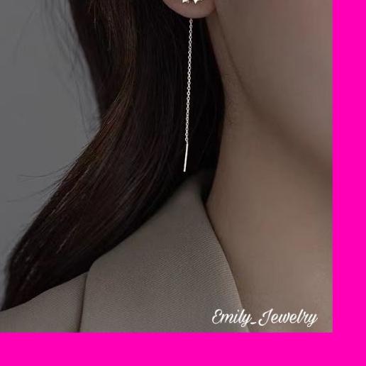 ✺ Anting Titanium Tusuk Jarum Panjang Rumbai ( Motif Star Horizontal ) ❁