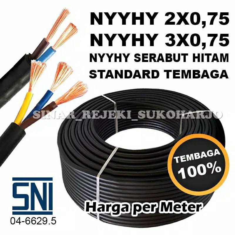 (per m) Kabel nyyhy Hyo serabut 2x0.75mm SNI lmk hitam furano dari hensonic kabel listrik kabel audio murah grosir bukan extrana eterna
