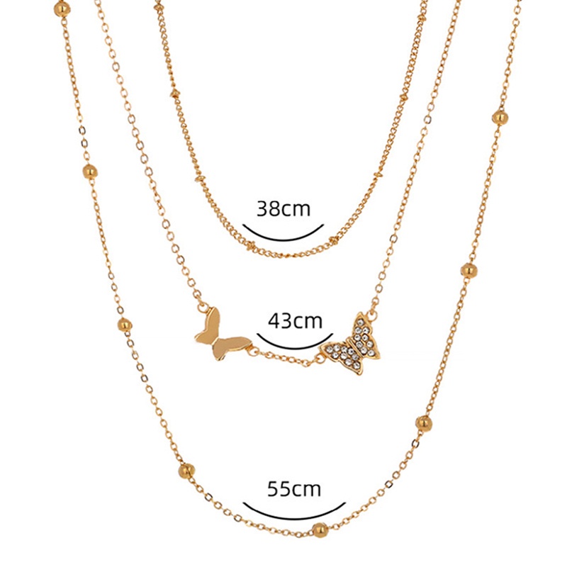 Fancyqube Kalung Rantai Multilayer Liontin Butterfly Lock Gaya Retro Bohemian Korea Warna Emas Untuk Hadiah