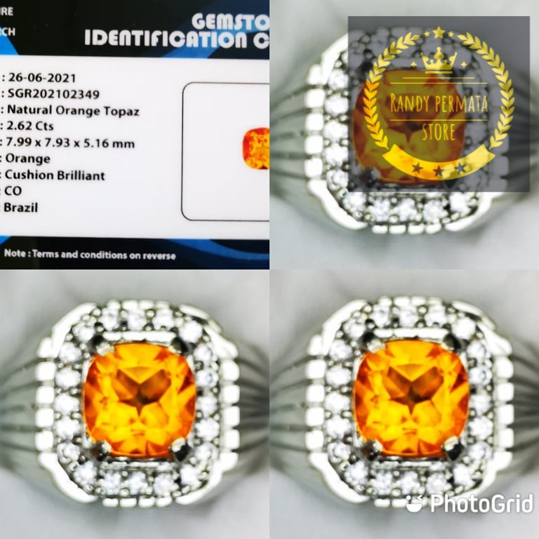 Natural Batu Cincin Permata Yellow Topaz Top Luster + Memo SGR Lab