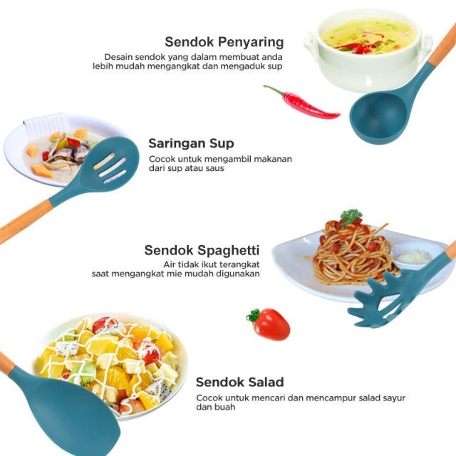 1 Set Spatula Silikon Tahan Panas 12 In 1 Sutil Silikon Set Tahan Panas Sutil Set Silikon Anti Panas Set Perlengkapan Dapur Murah Alat Masak Set Spatula Set Silikon Tahan Panas Set Alat Dapur Peralatan Masak Murah Sutil Silikon Tahan Panas