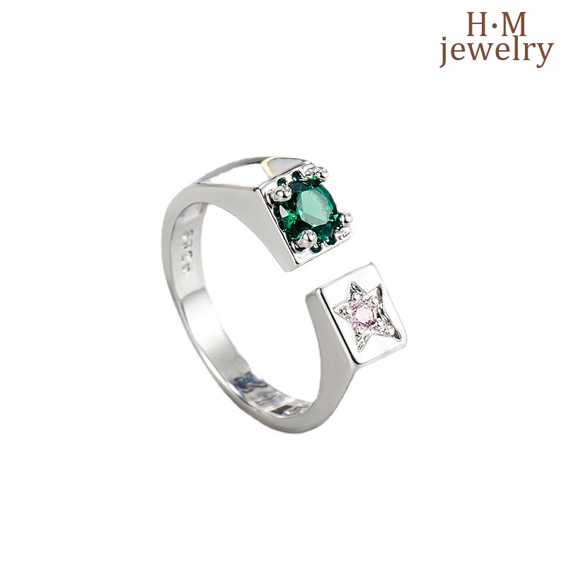 Set Cincin Inlaid Emerald Bahan S925 Silver